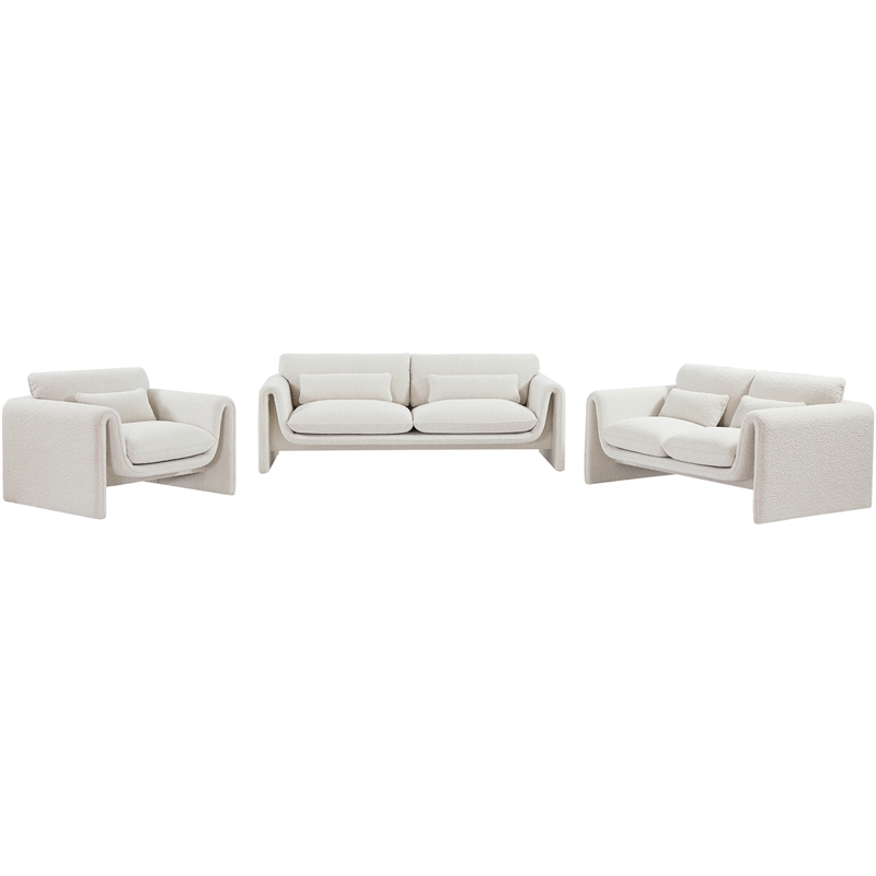 Bowery Hill Contemporary Rich Cream Boucle Fabric Sofa with Curved Arms