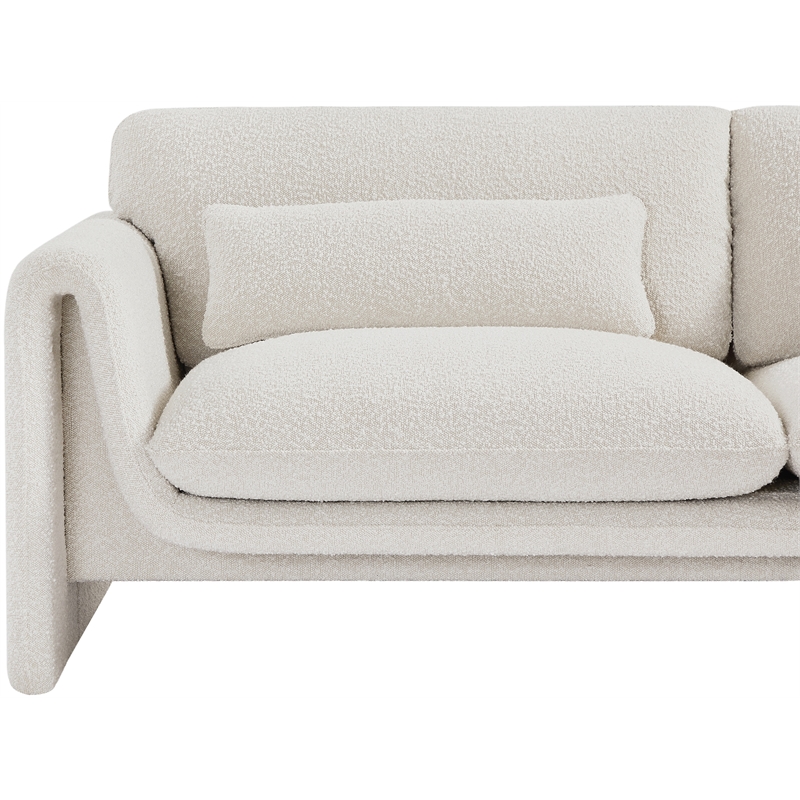 Bowery Hill Contemporary Rich Cream Boucle Fabric Sofa with Curved Arms