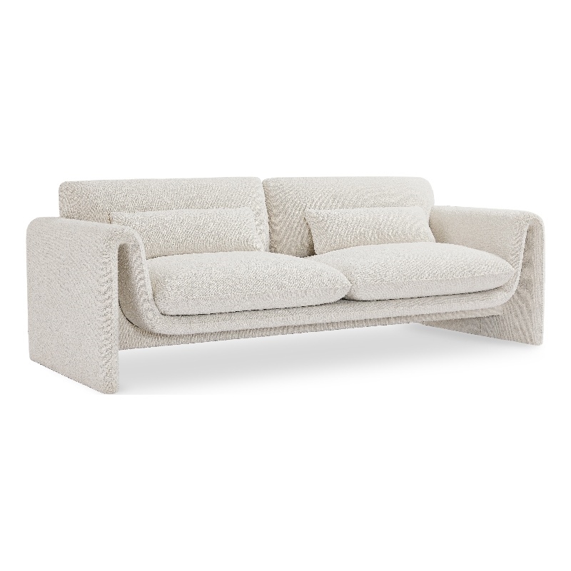 Bowery Hill Contemporary Rich Cream Boucle Fabric Sofa with Curved Arms