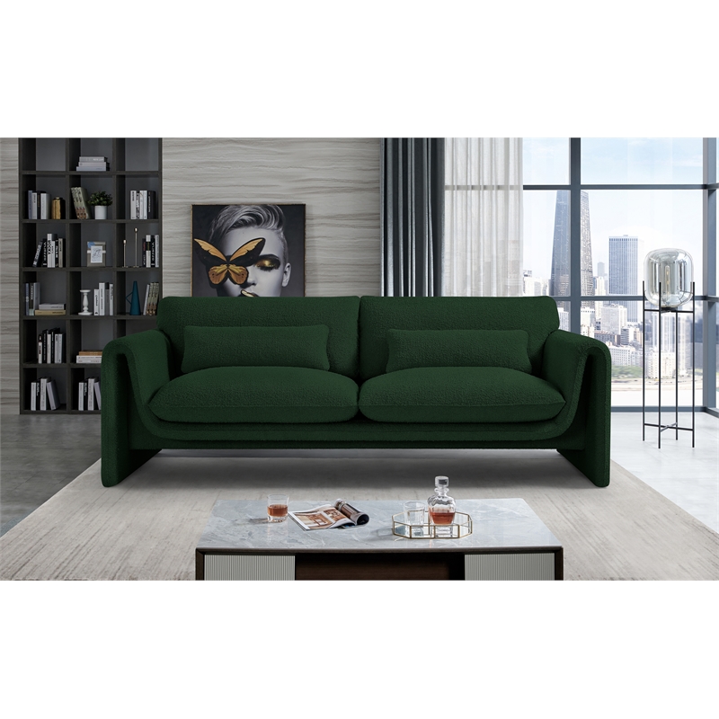 Bowery Hill Contemporary Rich Green Boucle Fabric Sofa with Curved Arms