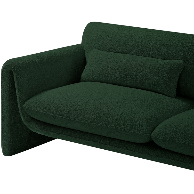 Bowery Hill Contemporary Rich Green Boucle Fabric Sofa with Curved Arms