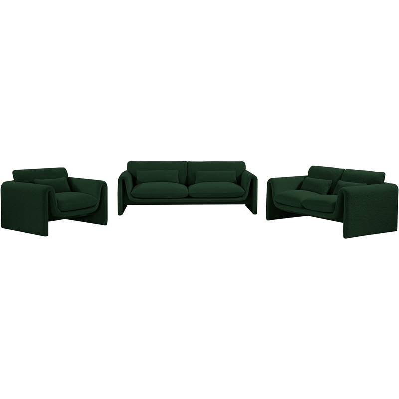 Bowery Hill Contemporary Rich Green Boucle Fabric Sofa with Curved Arms
