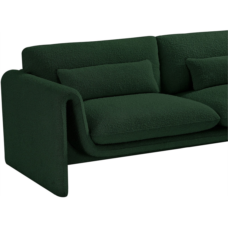 Bowery Hill Contemporary Rich Green Boucle Fabric Sofa with Curved Arms