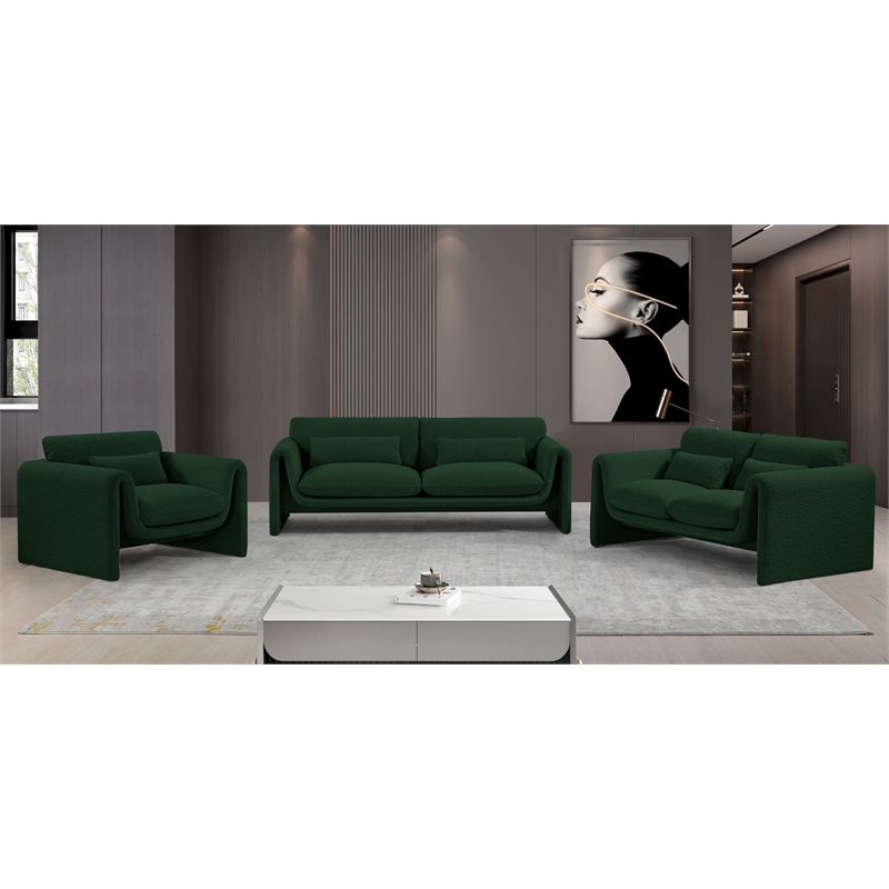 Bowery Hill Contemporary Rich Green Boucle Fabric Sofa with Curved Arms