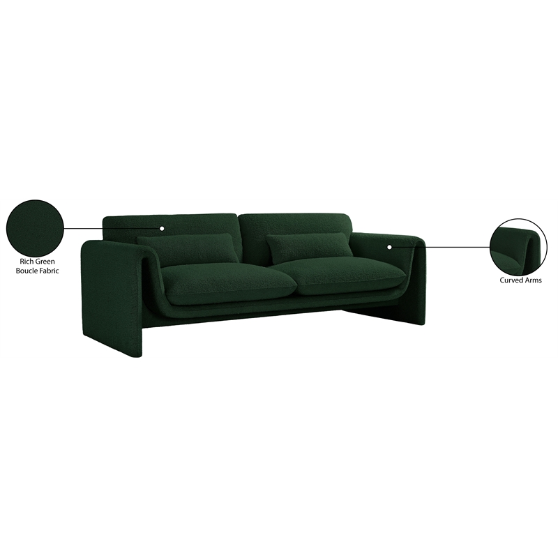 Bowery Hill Contemporary Rich Green Boucle Fabric Sofa with Curved Arms