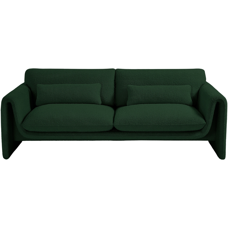 Bowery Hill Contemporary Rich Green Boucle Fabric Sofa with Curved Arms