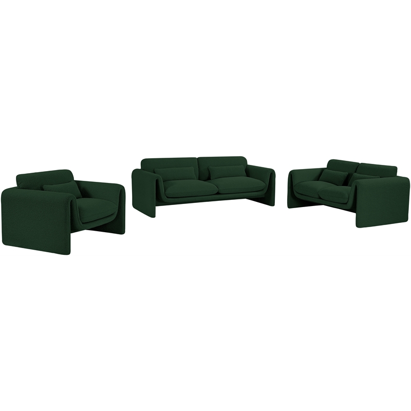 Bowery Hill Contemporary Rich Green Boucle Fabric Sofa with Curved Arms