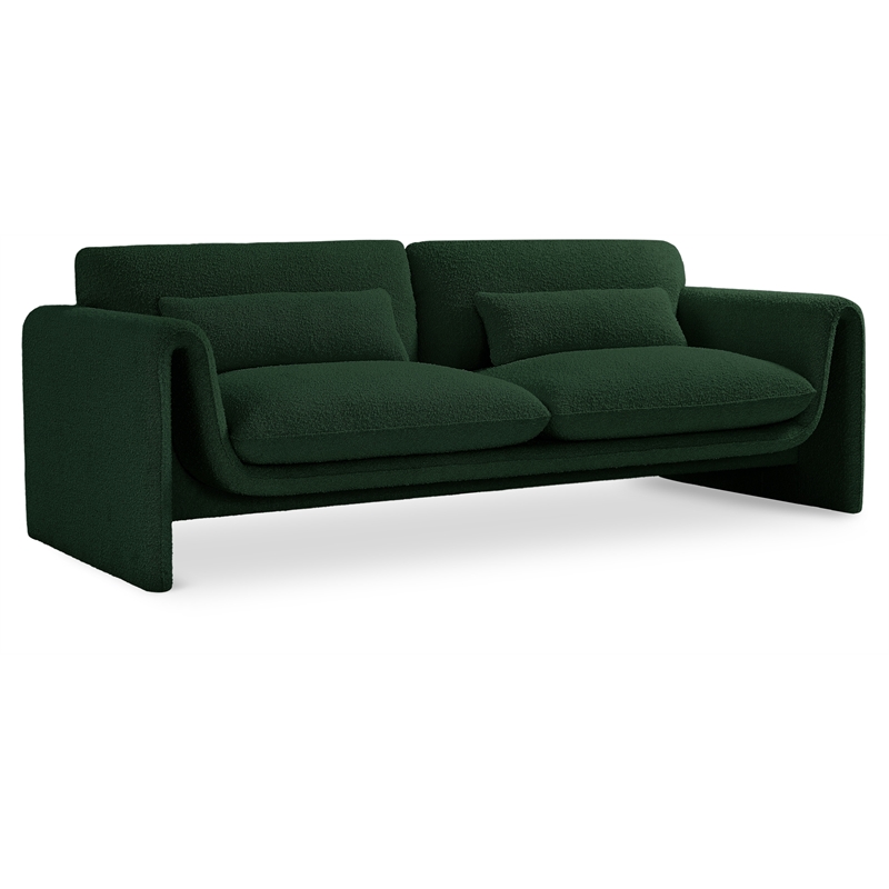 Bowery Hill Contemporary Rich Green Boucle Fabric Sofa with Curved Arms