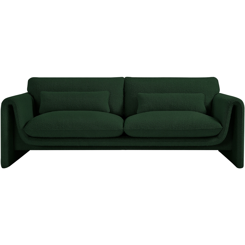 Bowery Hill Contemporary Rich Green Boucle Fabric Sofa with Curved Arms