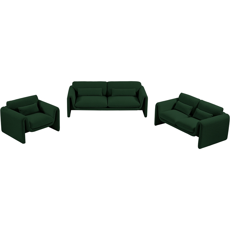 Bowery Hill Contemporary Rich Green Boucle Fabric Sofa with Curved Arms
