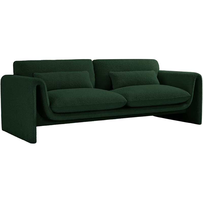 Bowery Hill Contemporary Rich Green Boucle Fabric Sofa with Curved Arms