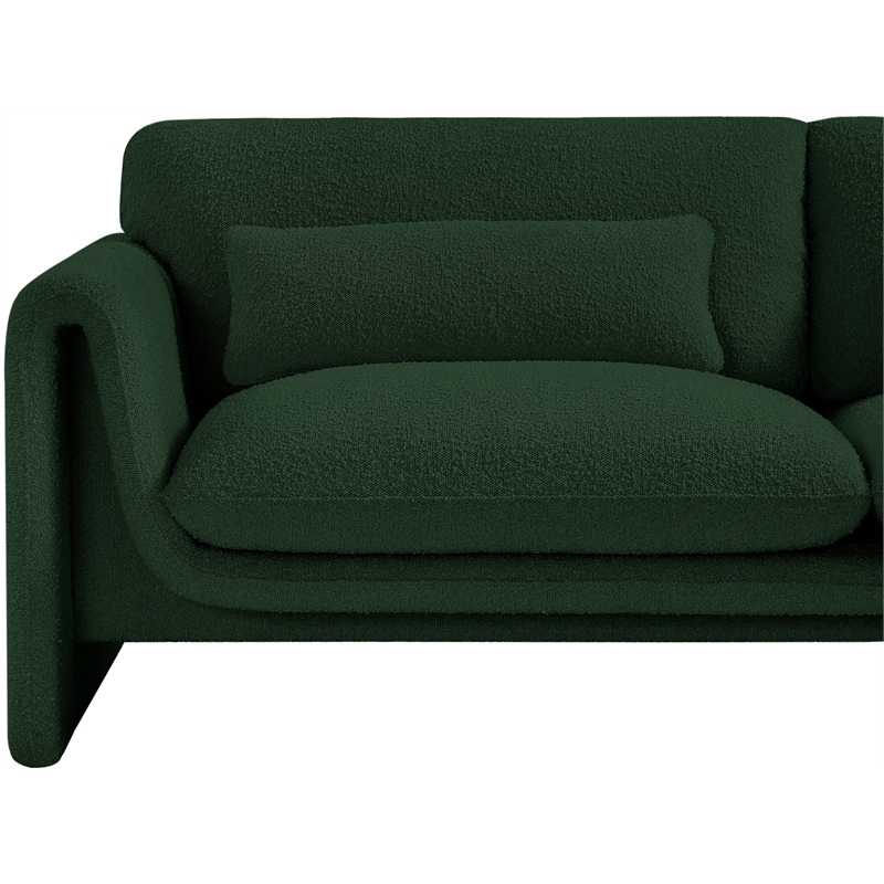 Bowery Hill Contemporary Rich Green Boucle Fabric Sofa with Curved Arms