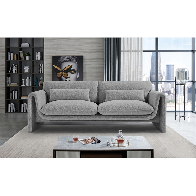 Bowery Hill Contemporary Rich Grey Boucle Fabric Sofa with Curved Arms
