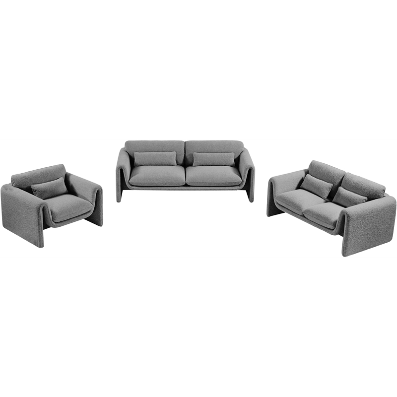 Bowery Hill Contemporary Rich Grey Boucle Fabric Sofa with Curved Arms