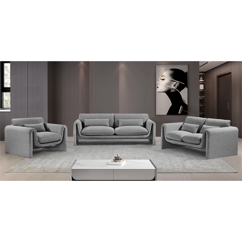 Bowery Hill Contemporary Rich Grey Boucle Fabric Sofa with Curved Arms