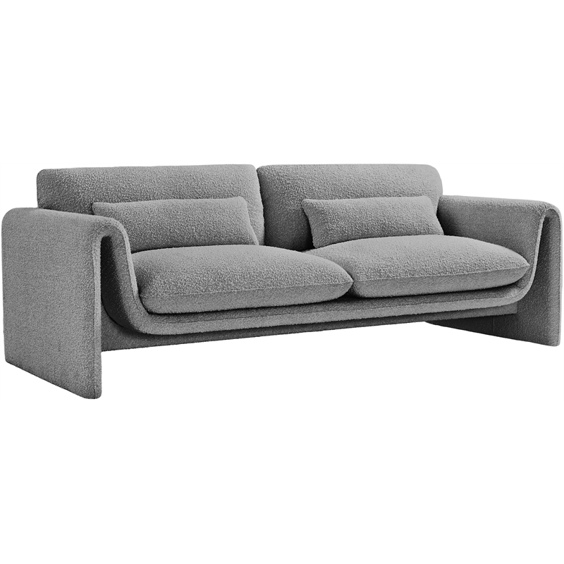 Bowery Hill Contemporary Rich Grey Boucle Fabric Sofa with Curved Arms
