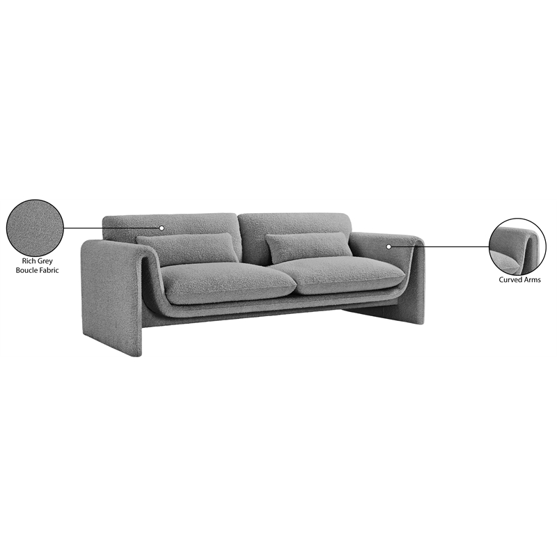 Bowery Hill Contemporary Rich Grey Boucle Fabric Sofa with Curved Arms