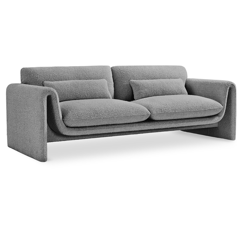 Bowery Hill Contemporary Rich Grey Boucle Fabric Sofa with Curved Arms