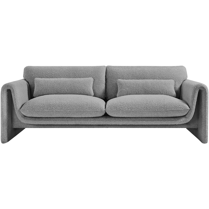 Bowery Hill Contemporary Rich Grey Boucle Fabric Sofa with Curved Arms