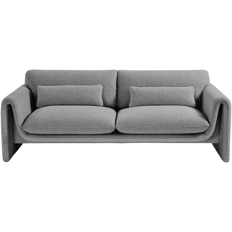 Bowery Hill Contemporary Rich Grey Boucle Fabric Sofa with Curved Arms
