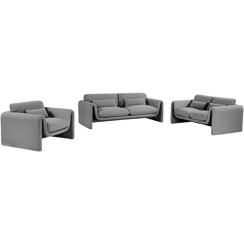 Bowery Hill Contemporary Rich Grey Boucle Fabric Sofa with Curved Arms