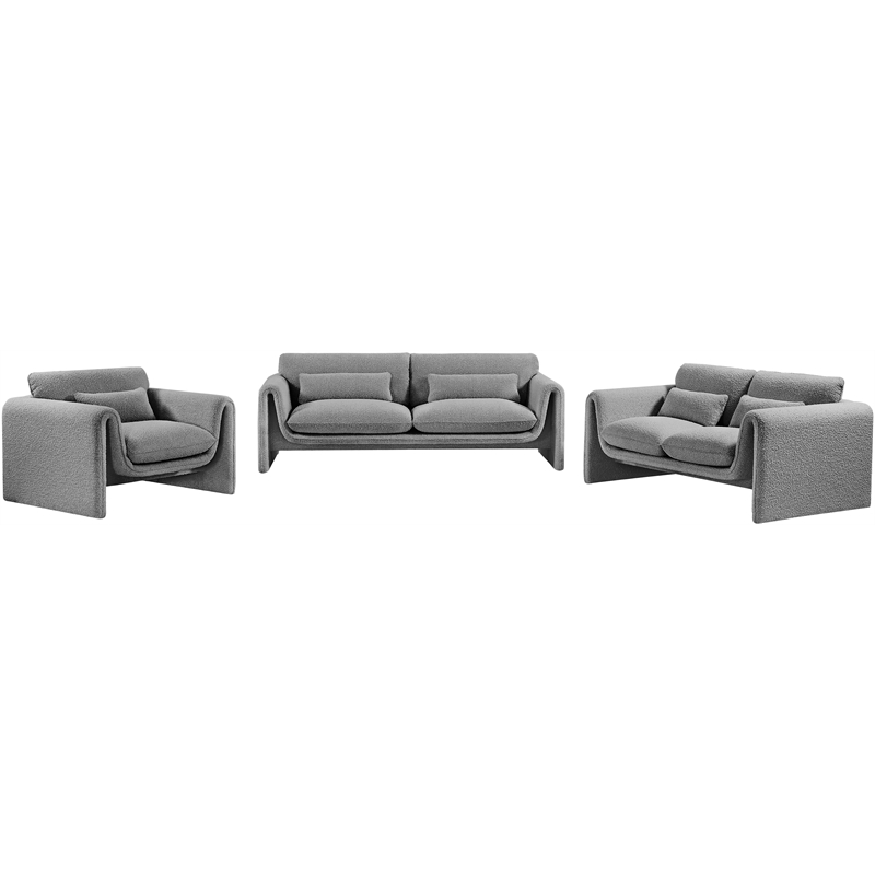 Bowery Hill Contemporary Rich Grey Boucle Fabric Sofa with Curved Arms
