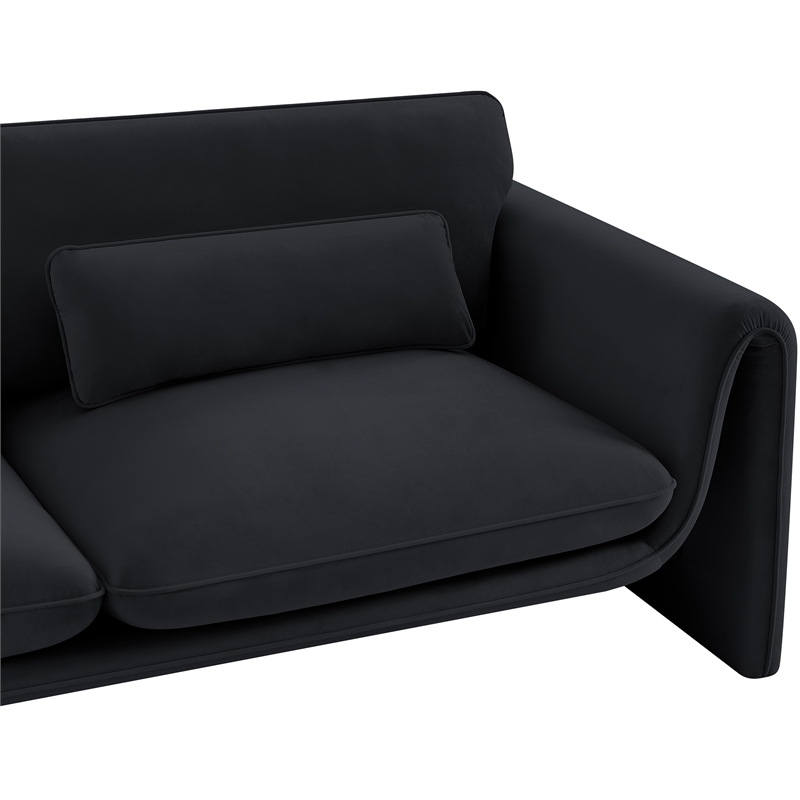 Bowery Hill Contemporary Soft Black Velvet Fabric Sofa with Curved Arms