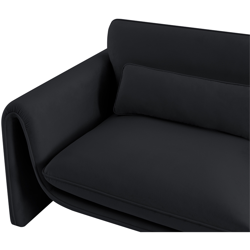 Bowery Hill Contemporary Soft Black Velvet Fabric Sofa with Curved Arms