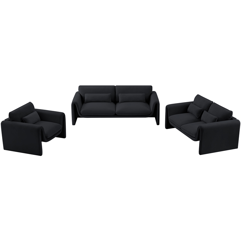 Bowery Hill Contemporary Soft Black Velvet Fabric Sofa with Curved Arms