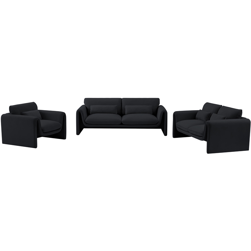 Bowery Hill Contemporary Soft Black Velvet Fabric Sofa with Curved Arms