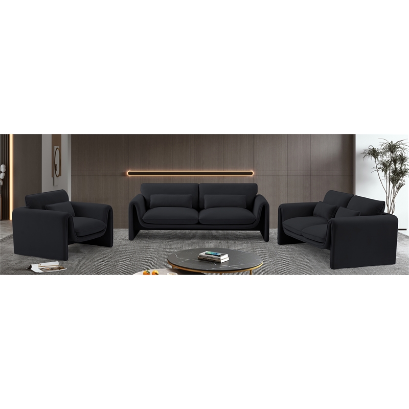 Bowery Hill Contemporary Soft Black Velvet Fabric Sofa with Curved Arms