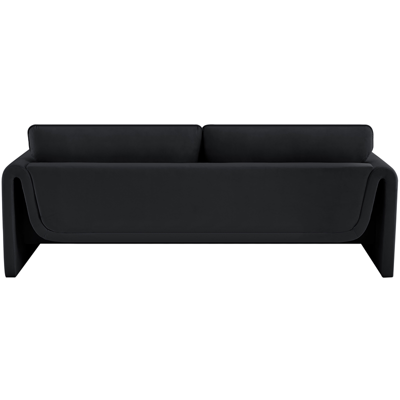 Bowery Hill Contemporary Soft Black Velvet Fabric Sofa with Curved Arms