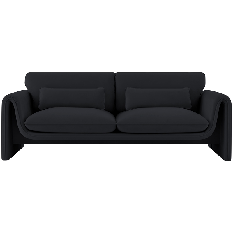 Bowery Hill Contemporary Soft Black Velvet Fabric Sofa with Curved Arms