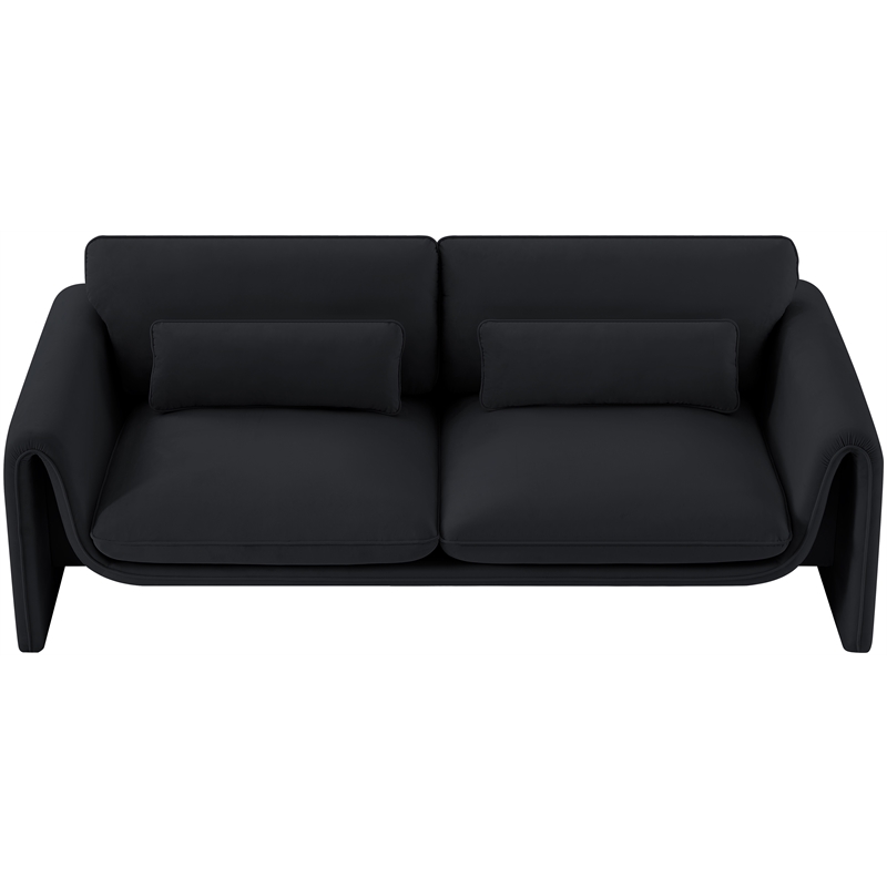 Bowery Hill Contemporary Soft Black Velvet Fabric Sofa with Curved Arms