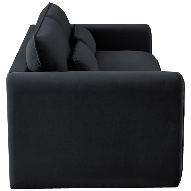Bowery Hill Contemporary Soft Black Velvet Fabric Sofa with Curved Arms