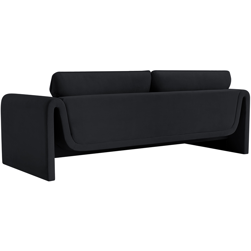 Bowery Hill Contemporary Soft Black Velvet Fabric Sofa with Curved Arms
