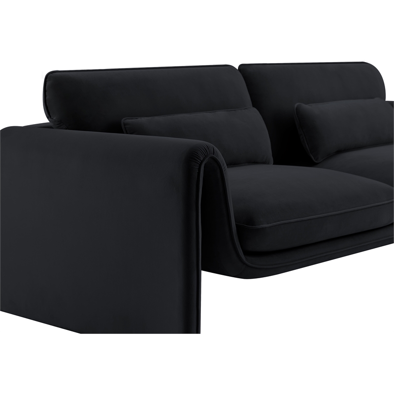Bowery Hill Contemporary Soft Black Velvet Fabric Sofa with Curved Arms