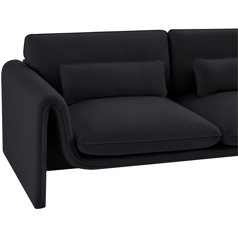 Bowery Hill Contemporary Soft Black Velvet Fabric Sofa with Curved Arms