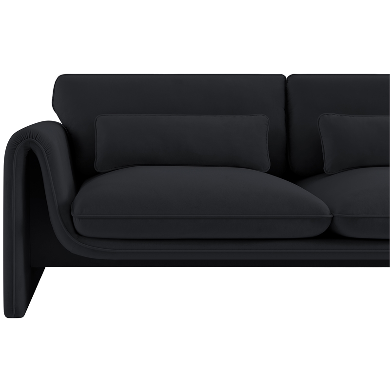 Bowery Hill Contemporary Soft Black Velvet Fabric Sofa with Curved Arms