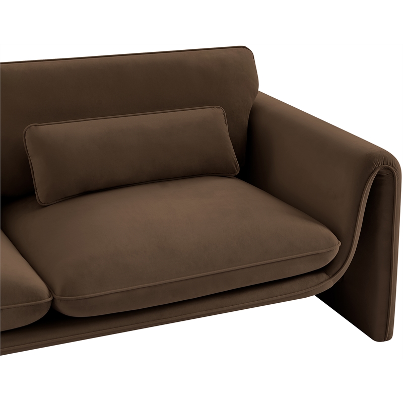 Bowery Hill Contemporary Soft Brown Velvet Fabric Sofa with Curved Arms
