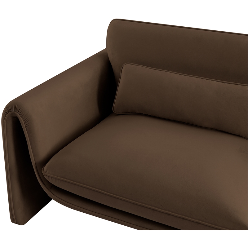 Bowery Hill Contemporary Soft Brown Velvet Fabric Sofa with Curved Arms