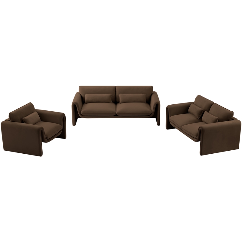 Bowery Hill Contemporary Soft Brown Velvet Fabric Sofa with Curved Arms