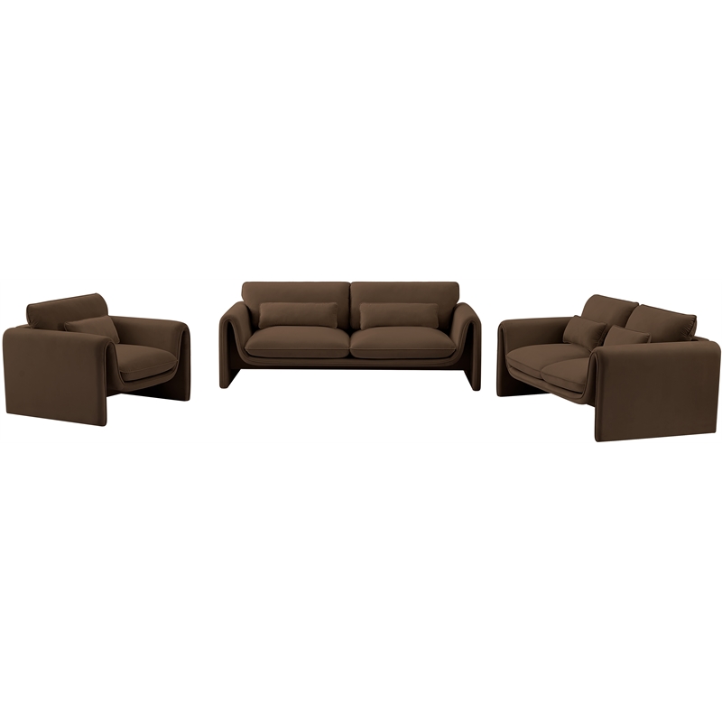 Bowery Hill Contemporary Soft Brown Velvet Fabric Sofa with Curved Arms