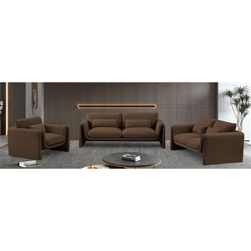 Bowery Hill Contemporary Soft Brown Velvet Fabric Sofa with Curved Arms