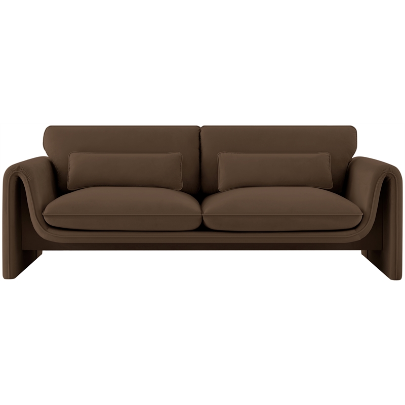 Bowery Hill Contemporary Soft Brown Velvet Fabric Sofa with Curved Arms