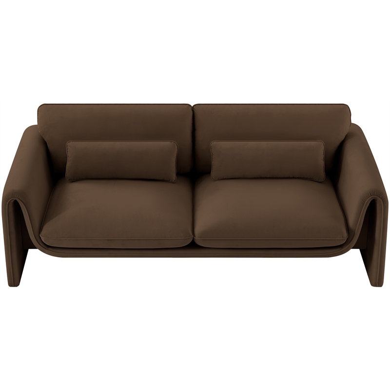Bowery Hill Contemporary Soft Brown Velvet Fabric Sofa with Curved Arms