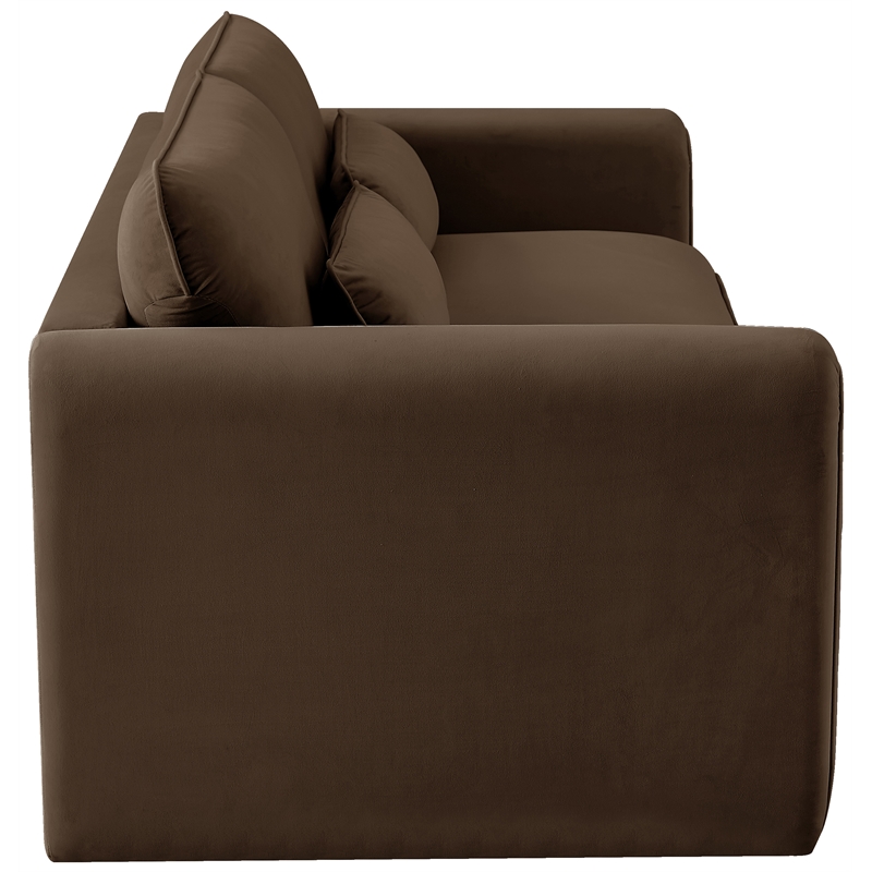 Bowery Hill Contemporary Soft Brown Velvet Fabric Sofa with Curved Arms