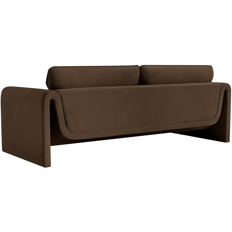 Bowery Hill Contemporary Soft Brown Velvet Fabric Sofa with Curved Arms