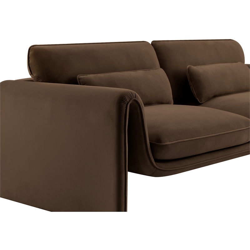 Bowery Hill Contemporary Soft Brown Velvet Fabric Sofa with Curved Arms