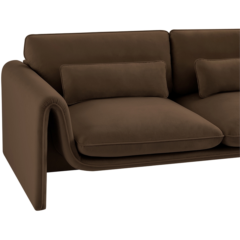 Bowery Hill Contemporary Soft Brown Velvet Fabric Sofa with Curved Arms